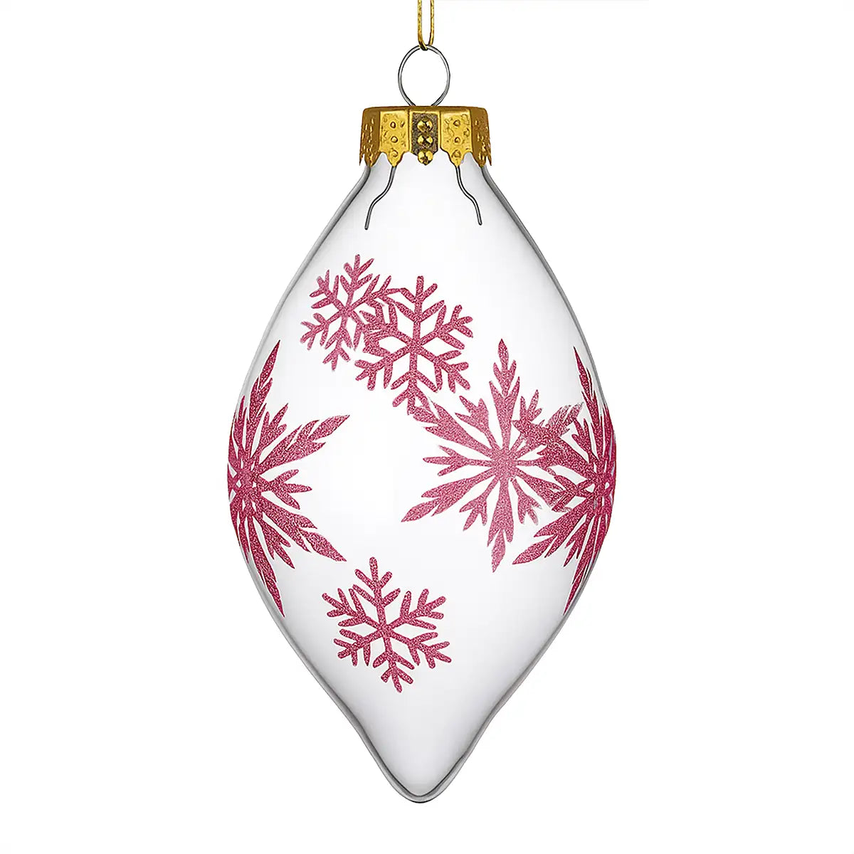 Esfera Alargada Transparente Decorada con Copos de Nieve color Vino