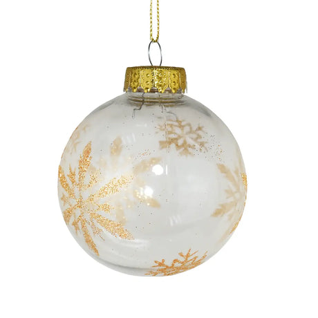 Esfera Redonda Transparente Decorada con Copos de Nieve color Oro