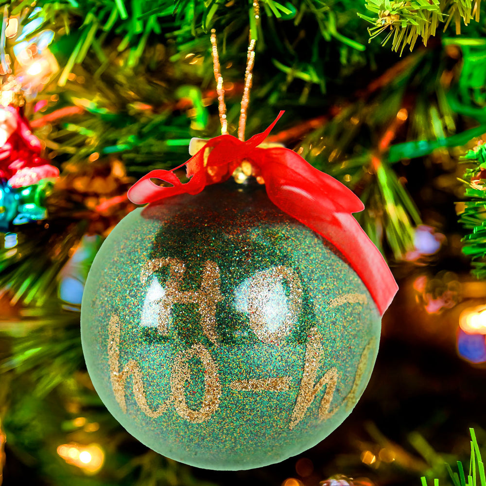 Esfera Navideña Brillante "HoHoHo", Color Verde, 10 cm