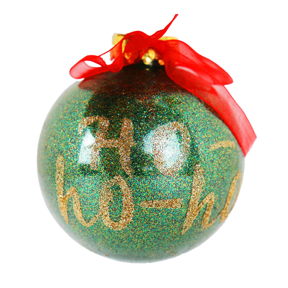 Esfera Navideña Brillante "HoHoHo", Color Verde, 10 cm