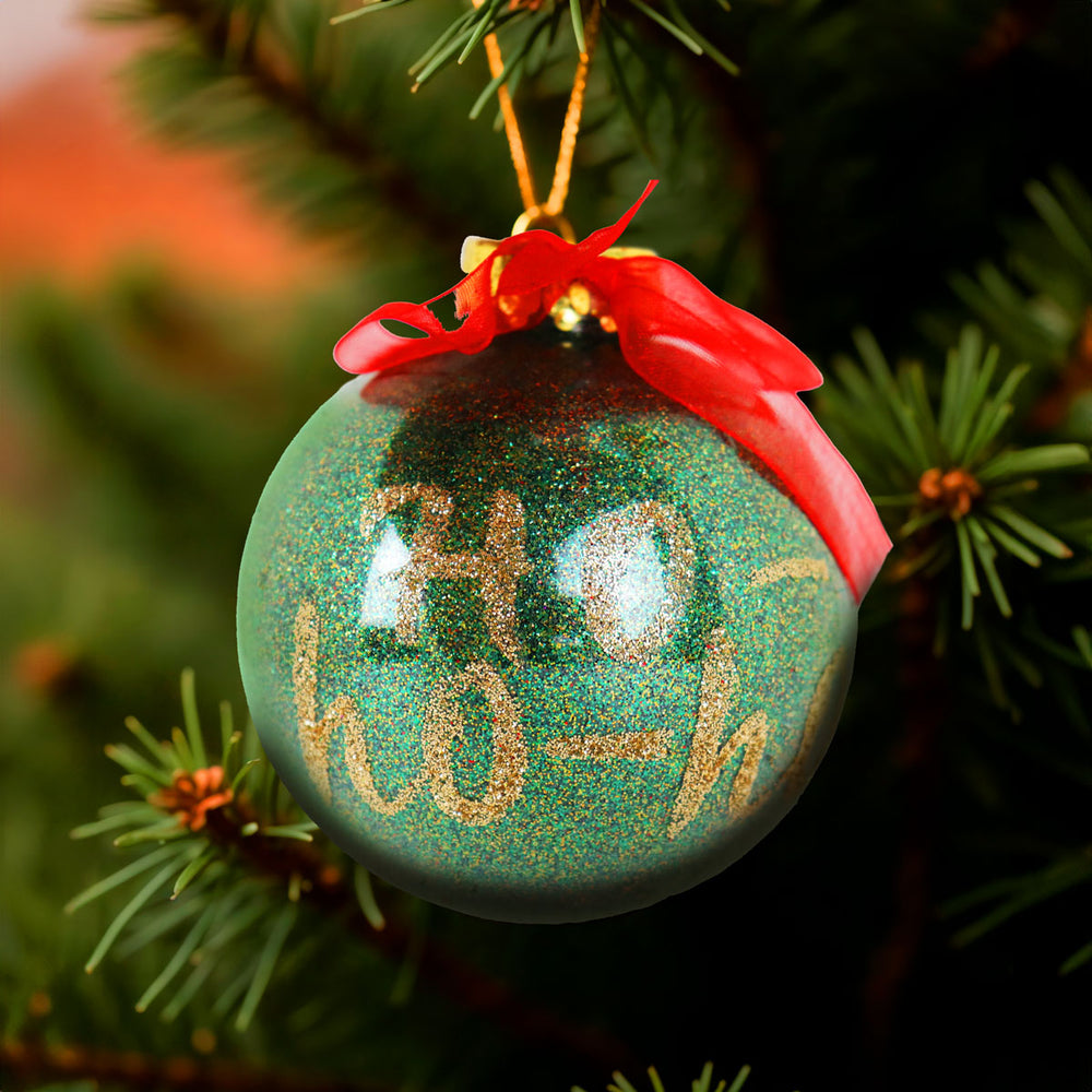 Esfera Navideña Brillante "HoHoHo", Color Verde, 10 cm