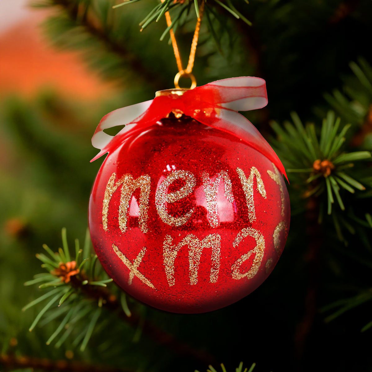 Esfera Navideña Brillante "merry xmas", Color Rojo, 10 cm