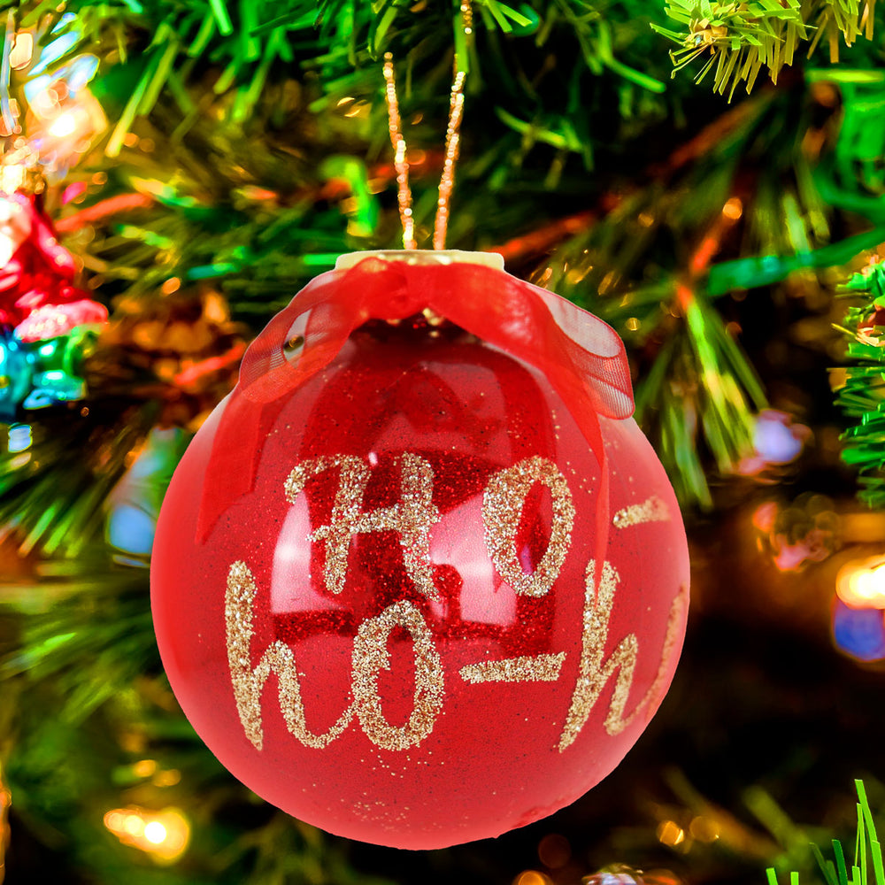 Esfera Navideña Brillante "HoHoHo", Color Rojo, 10 cm