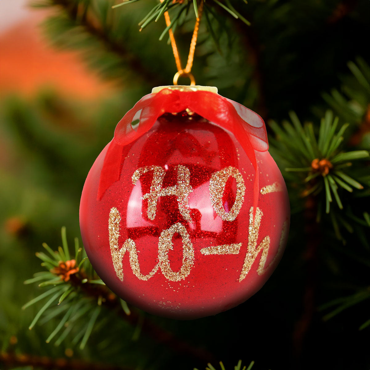 Esfera Navideña Brillante "HoHoHo", Color Rojo, 10 cm