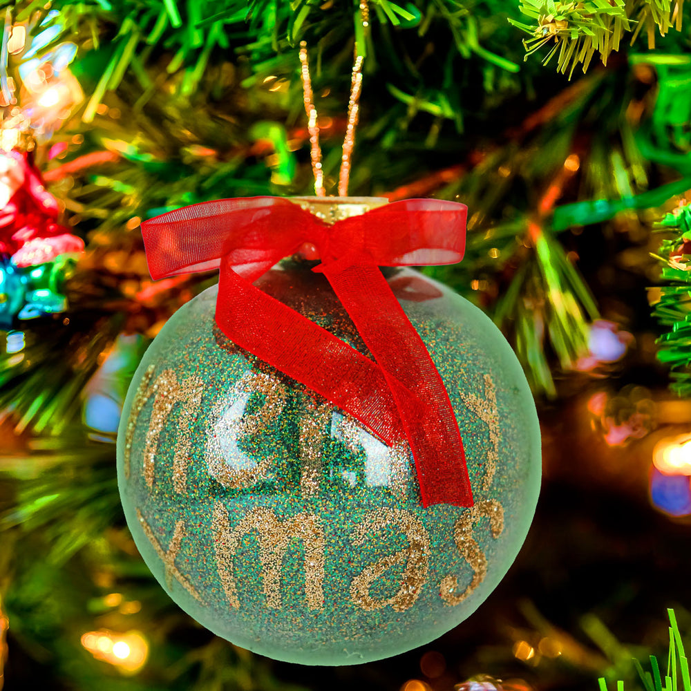 Esfera Navideña Brillante "merry xmas", Color Verde, 10 cm