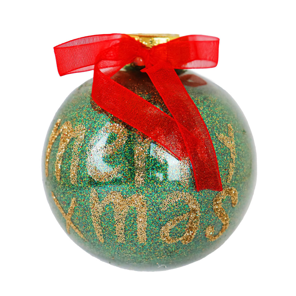 Esfera Navideña Brillante "merry xmas", Color Verde, 10 cm