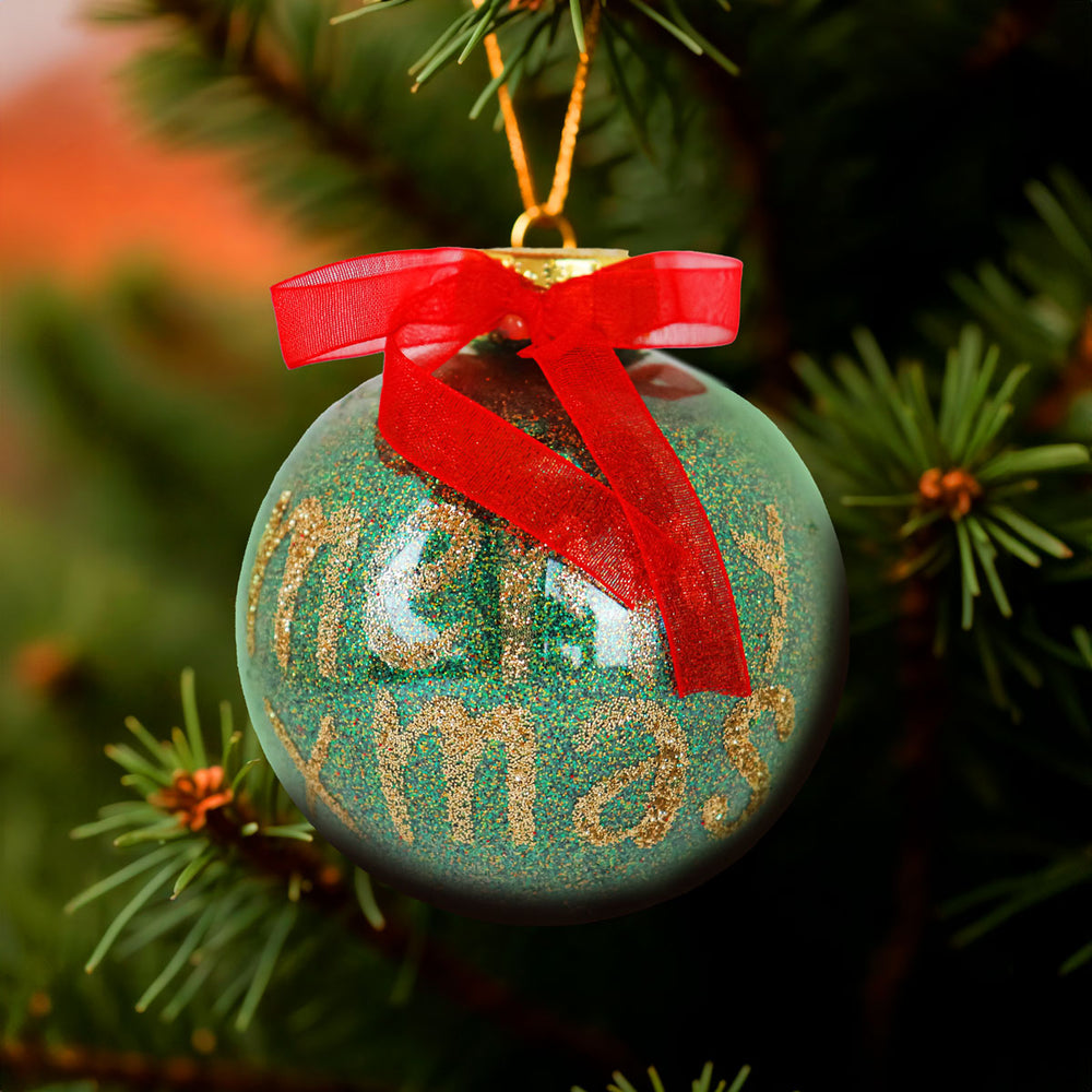 Esfera Navideña Brillante "merry xmas", Color Verde, 10 cm