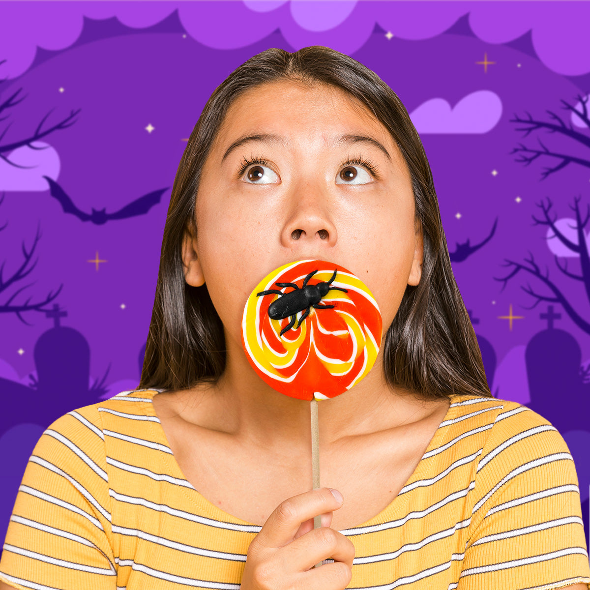 Paleta de Caramelo, Araña, Color Amarillo, Halloween