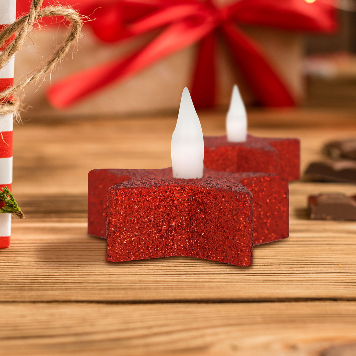 Velas LED, 2 pzas, Estrella, Color Rojo