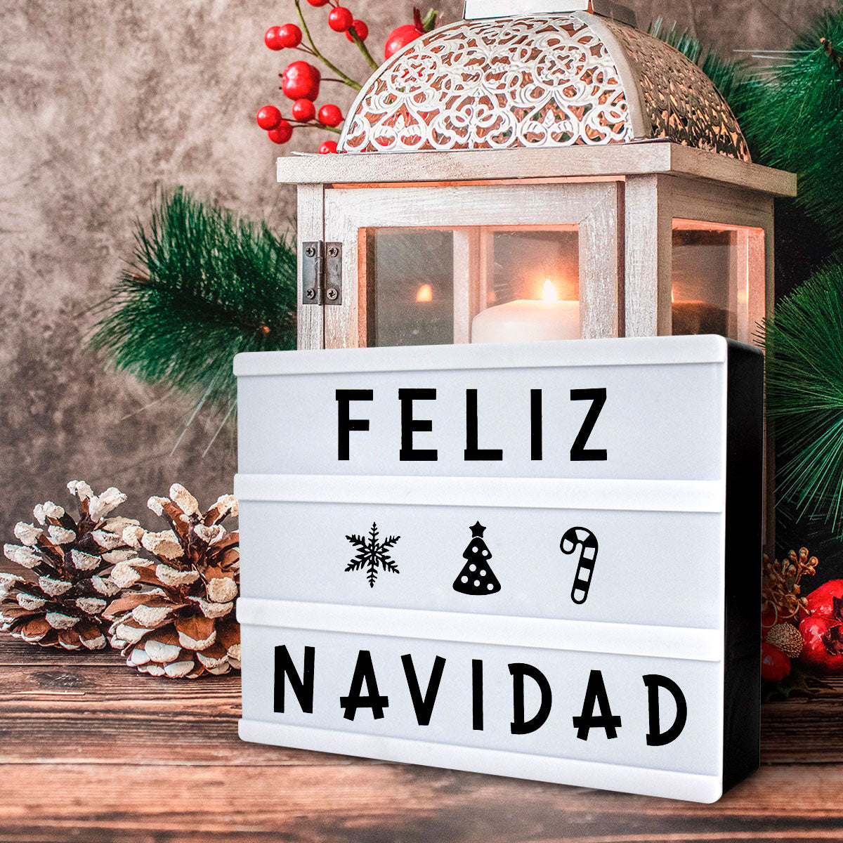 Caja con Luz LED y Letrero Navideño
