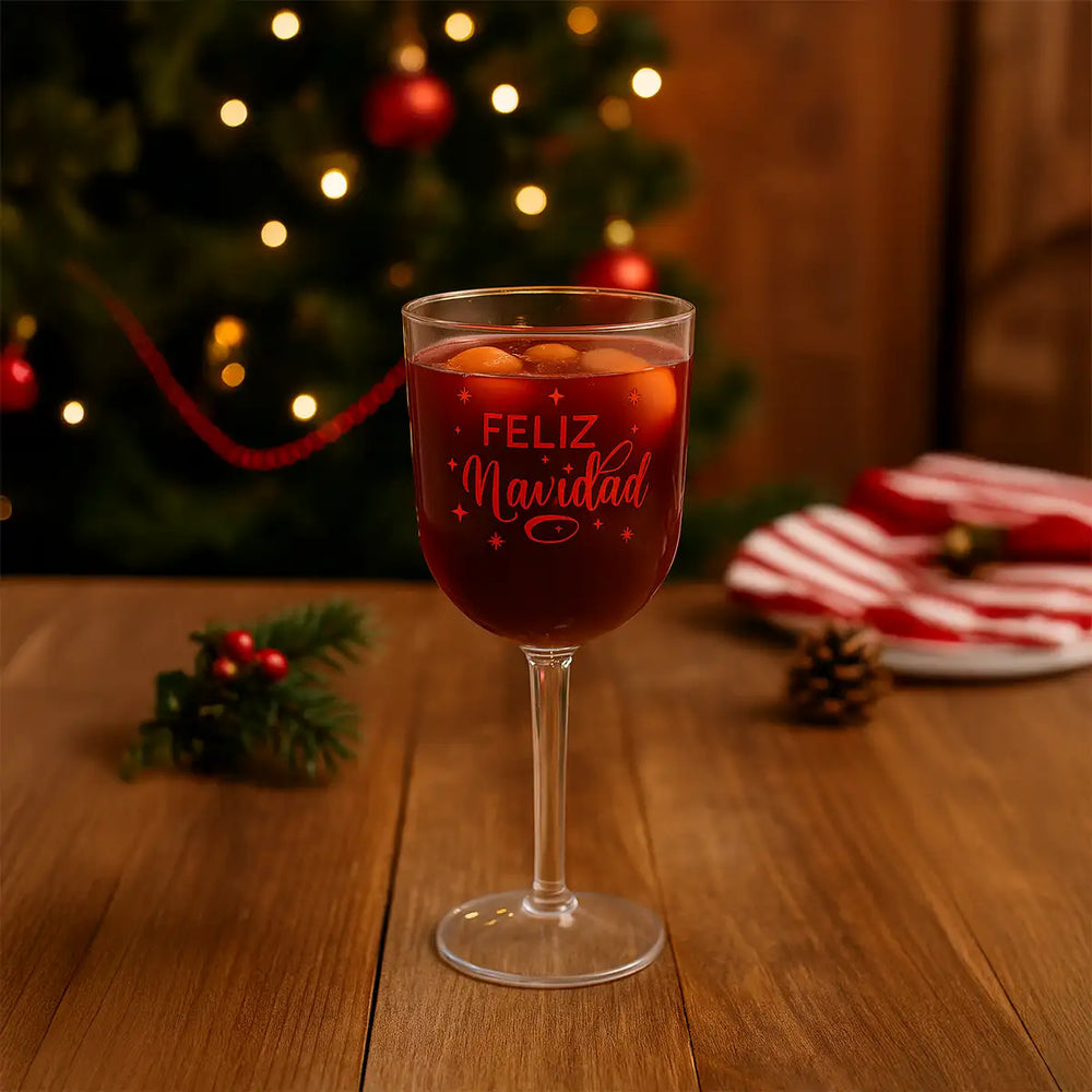 Copa de Plástico para Vino, Feliz Navidad