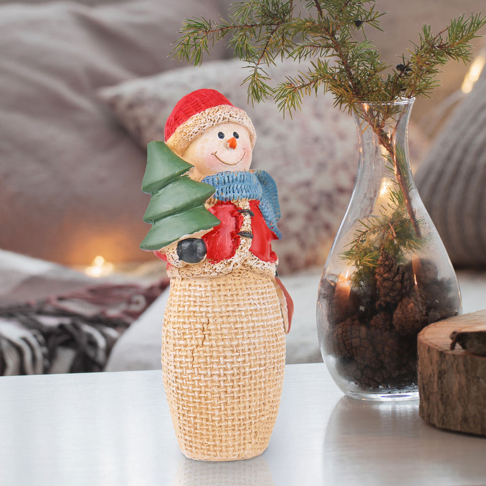 Snowman con Pino, Figura Decorativa de Cerámica