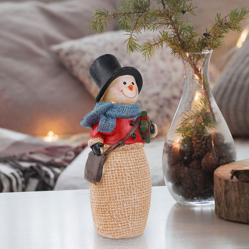 Snowman con Regalo, Figura Decorativa de Cerámica