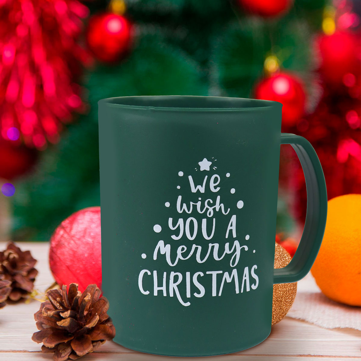 Taza de Plástico Navideña, Color Verde