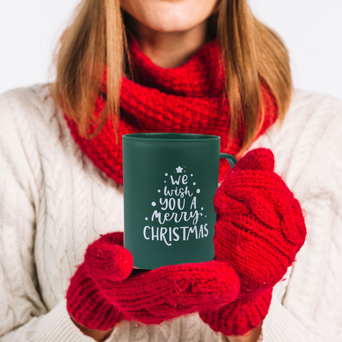 Taza de Plástico Navideña, Color Verde