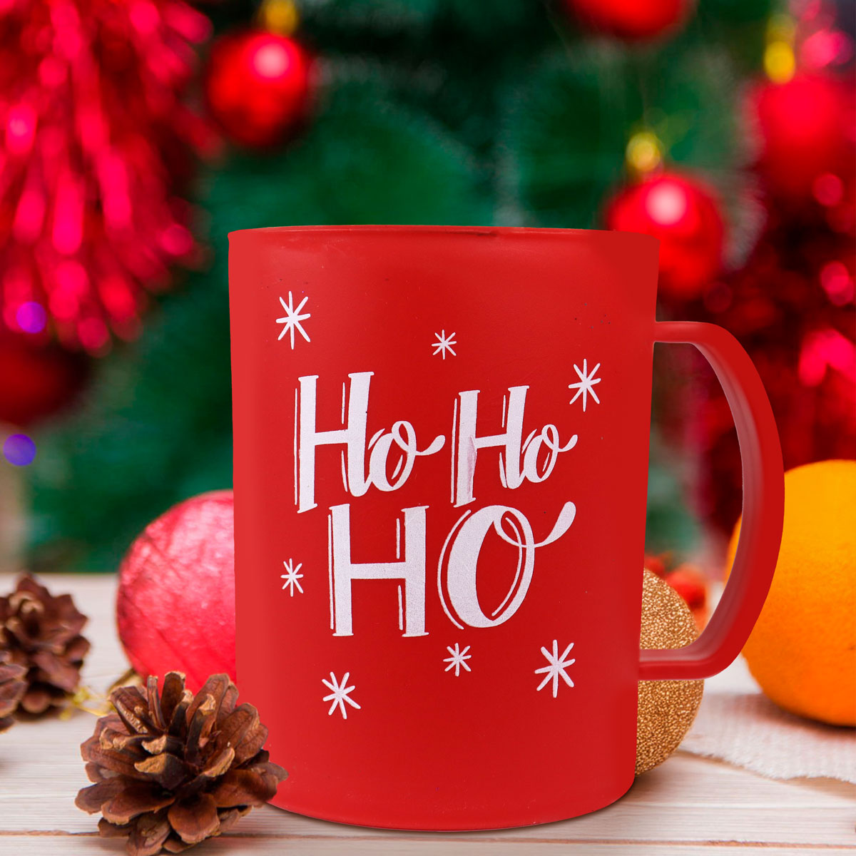 Taza de Plástico Navideña "HoHoHo" Color Rojo