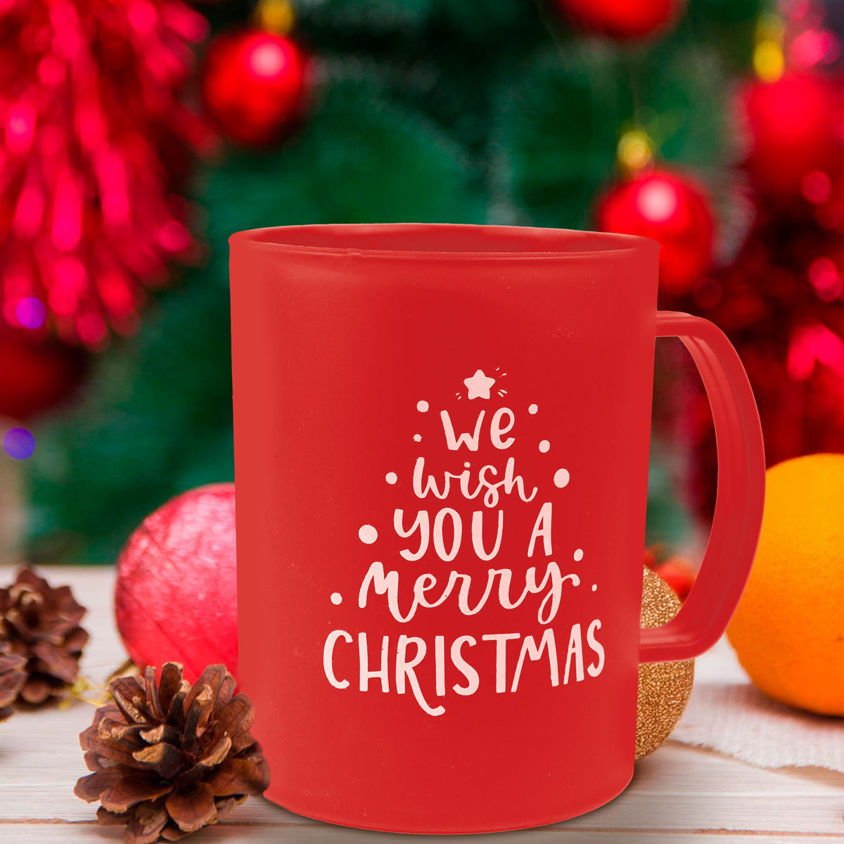 Taza de Plástico Navideña, Color Rojo