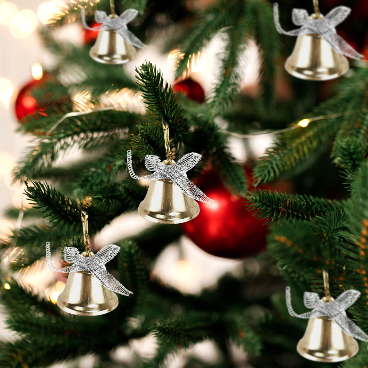 Ornamento Campanas, Color Bronce, 5 pzas