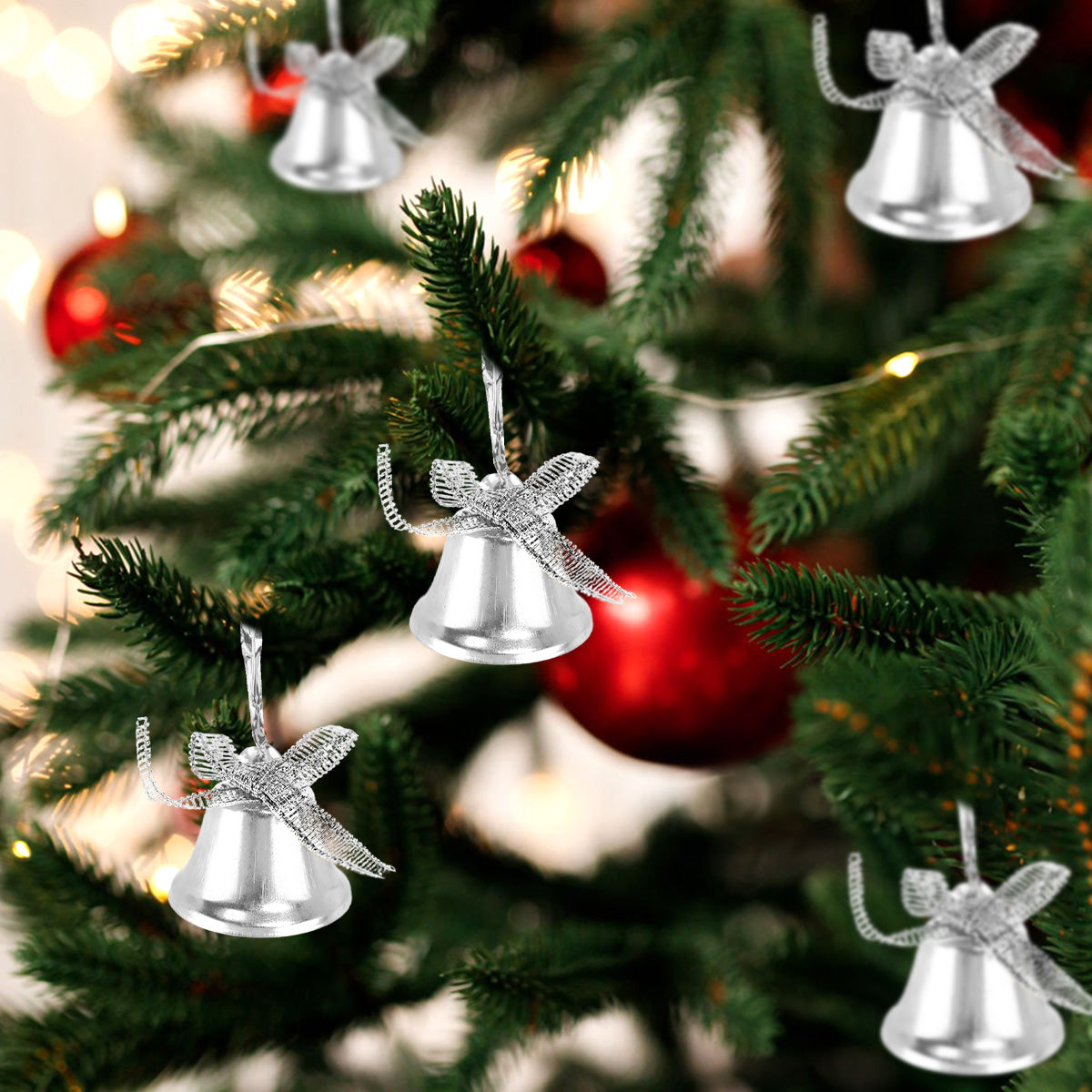 Campanas, Ornamento Navideño, Color Plata, 5 pzas