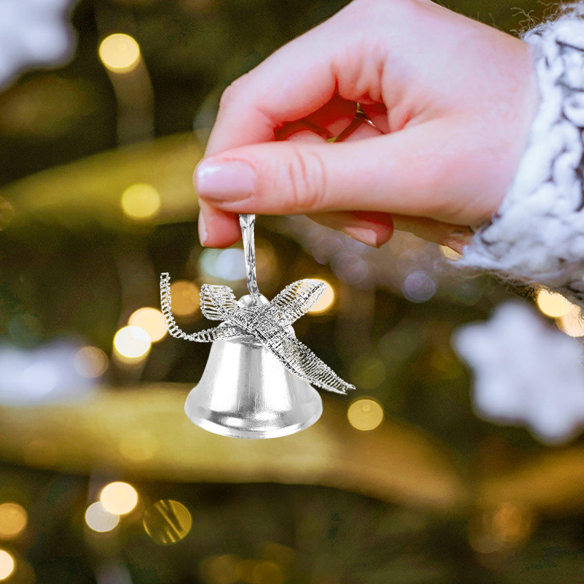 Campanas, Ornamento Navideño, Color Plata, 5 pzas
