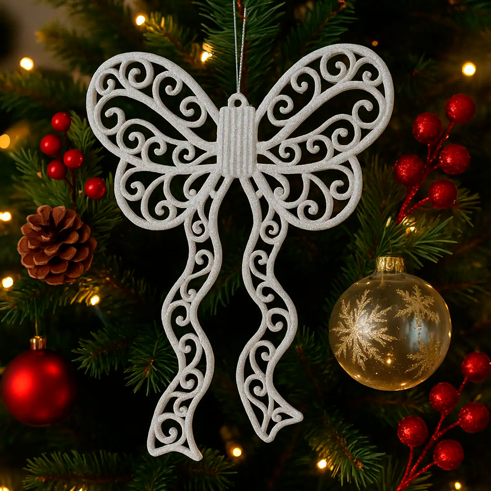 Moño Navideño color Blanco con Diamantina