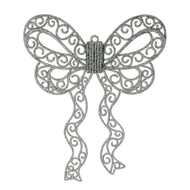 Moño Navideño color Plata con Diamantina