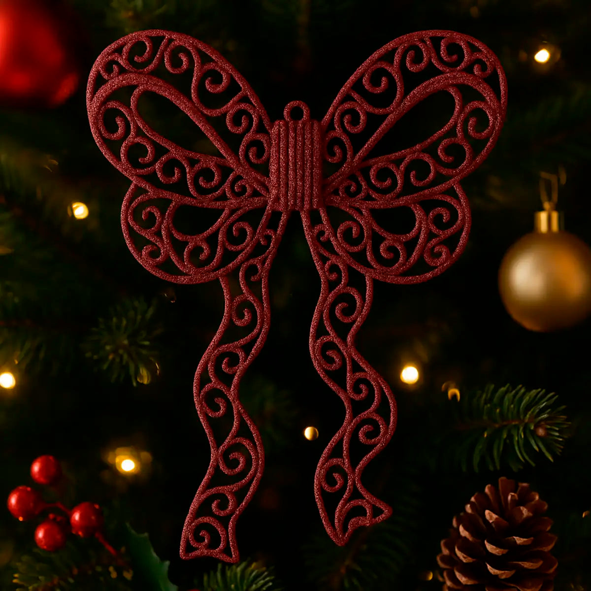 Moño Navideño color Vino con Diamantina