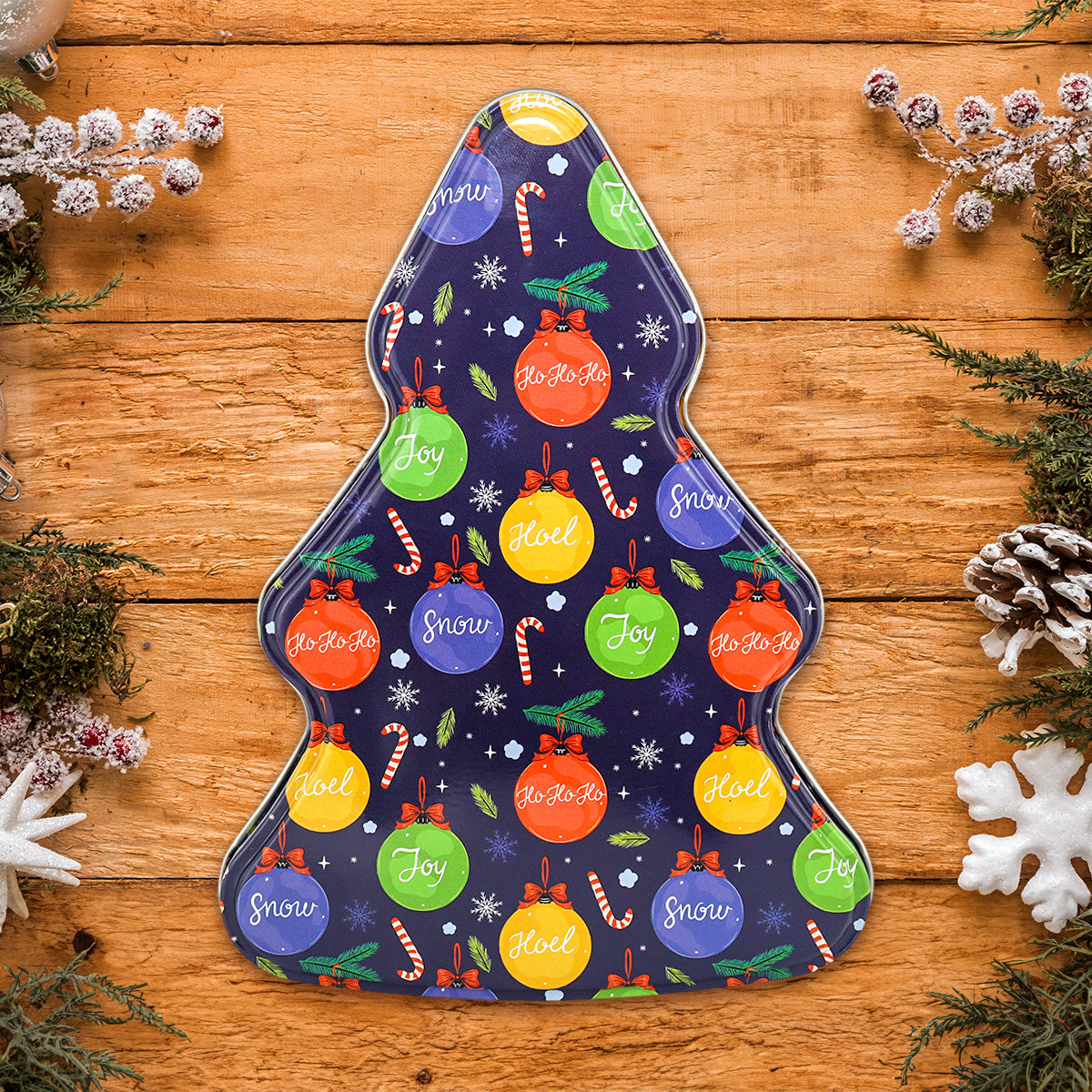Caja de Metal en Forma de Árbol Navideño color Azul