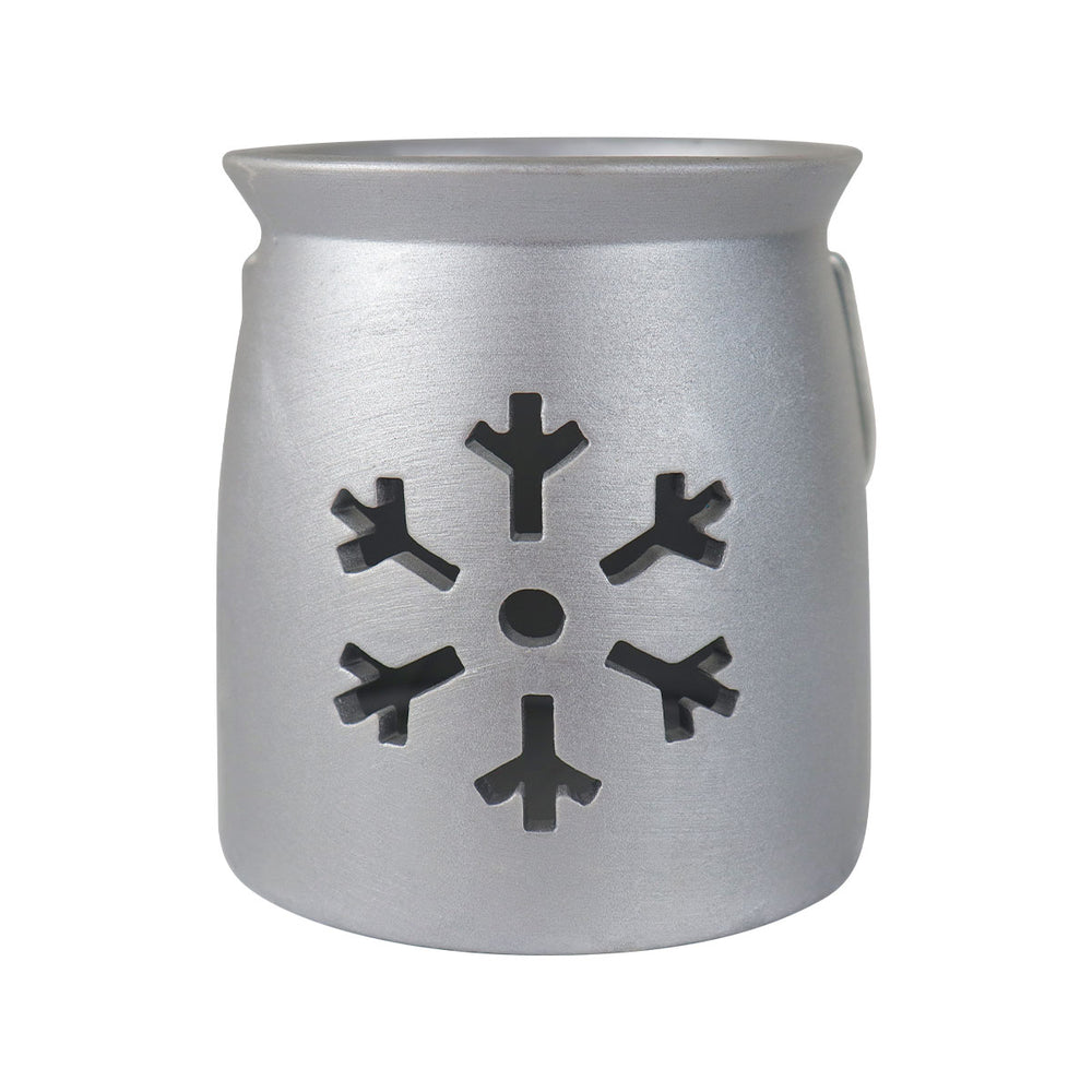 Portavelas, Diseño Copo de Nieve, Cerámica, Color Plata