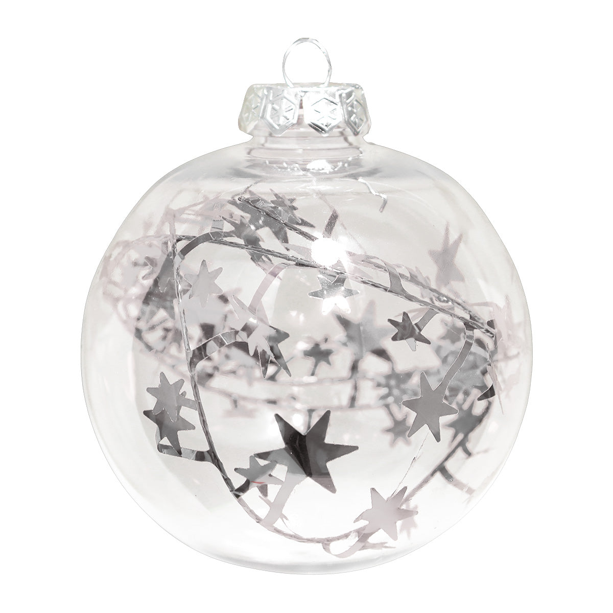 Esfera Navideña Redonda Transparente con Decoración color Plata