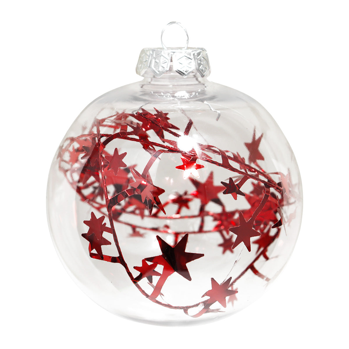 Esfera Navideña Redonda Transparente con Decoración color Rojo
