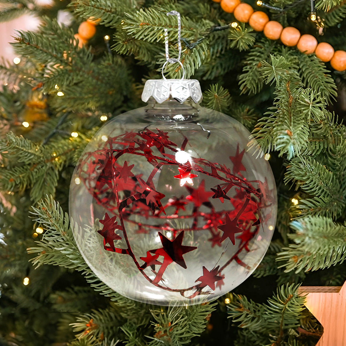 Esfera Navideña Redonda Transparente con Decoración color Rojo