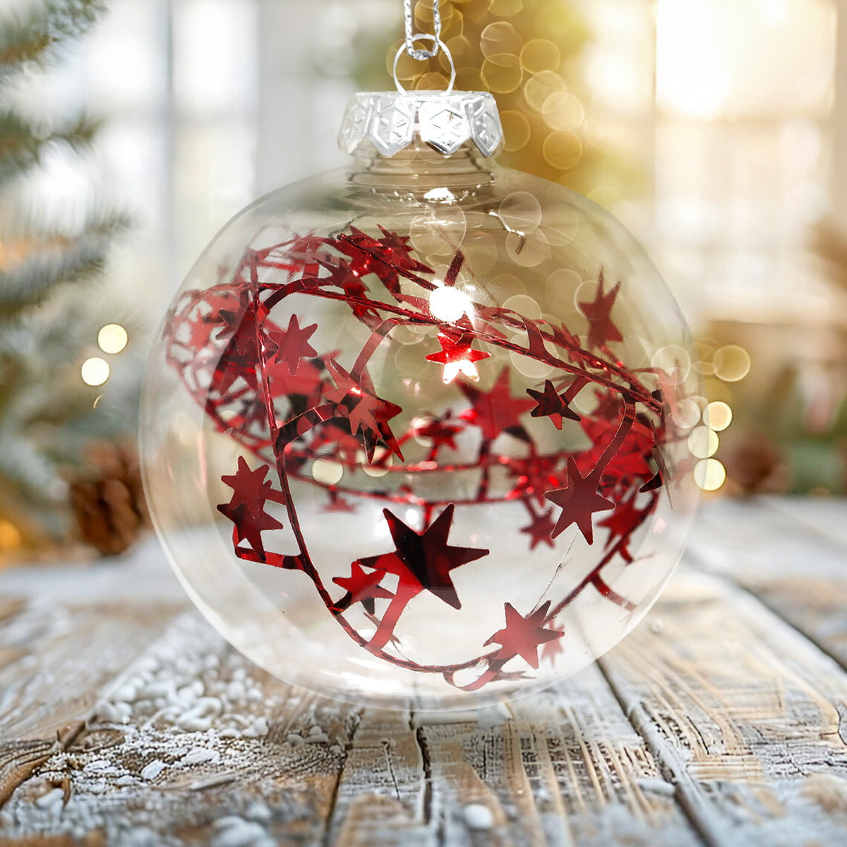 Esfera Navideña Redonda Transparente con Decoración color Rojo