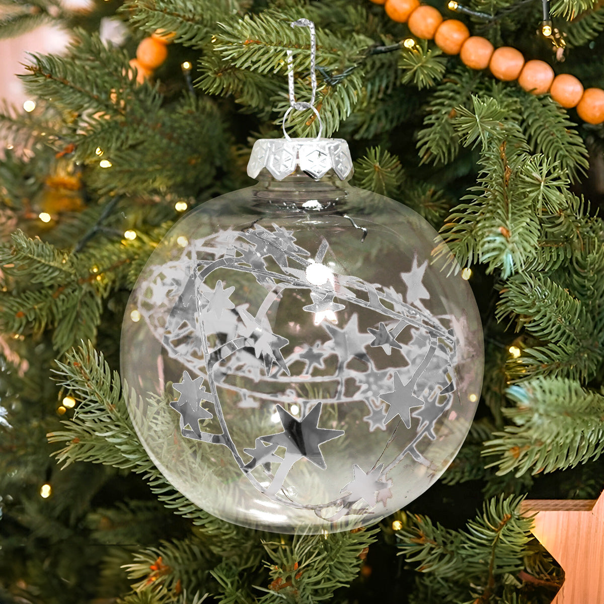 Esfera Navideña Redonda Transparente con Decoración color Plata