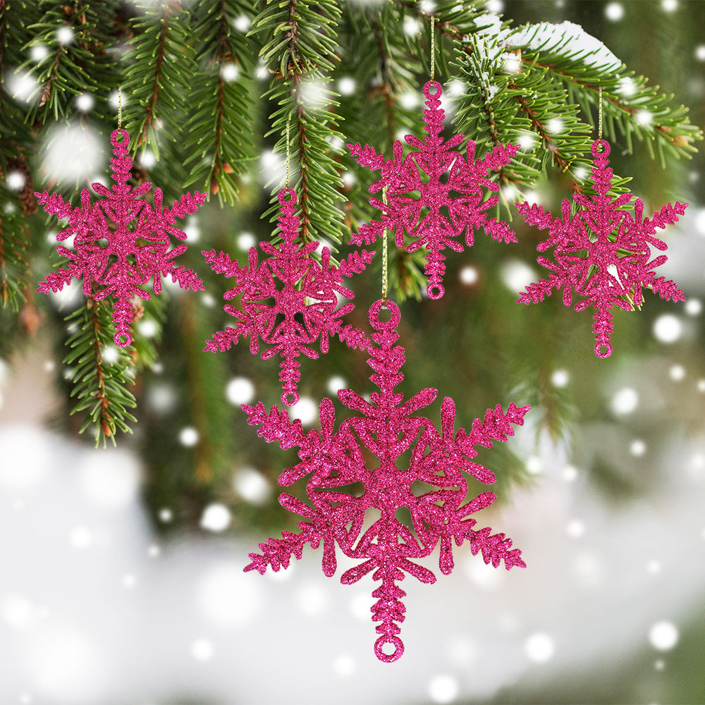Ornamento Copo de Nieve con Glitter, Color Fucsia, 5 pzas