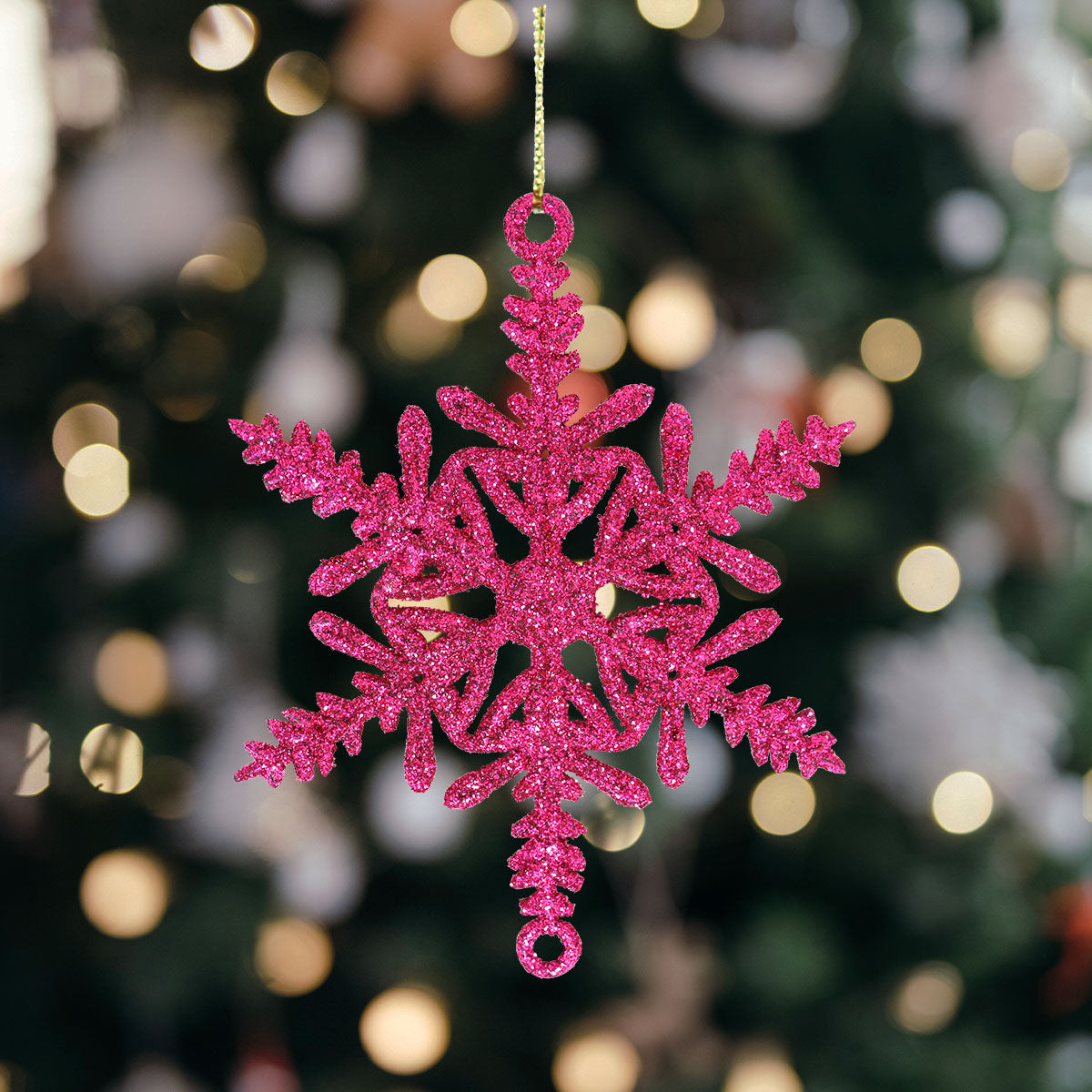 Ornamento Copo de Nieve con Glitter, Color Fucsia, 5 pzas