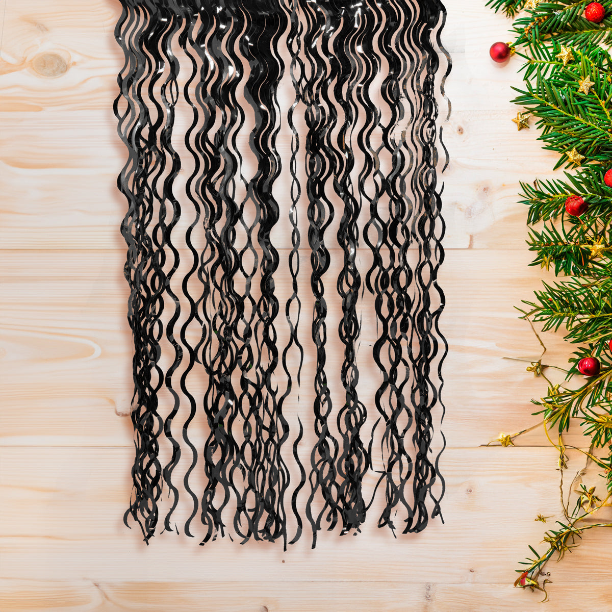 Cortina Navideña de Tinsel color Negro