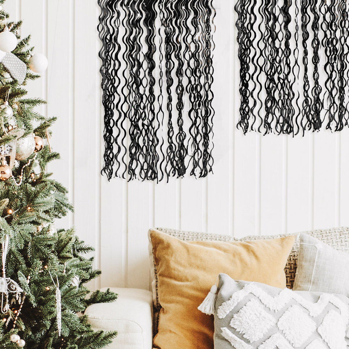 Cortina Navideña de Tinsel color Negro