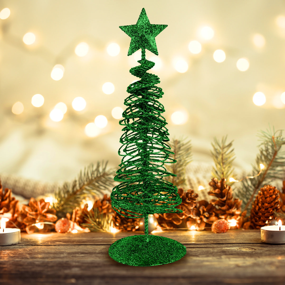 Árbol Navideño Brillante Decorativo, Color Verde, 10 cm