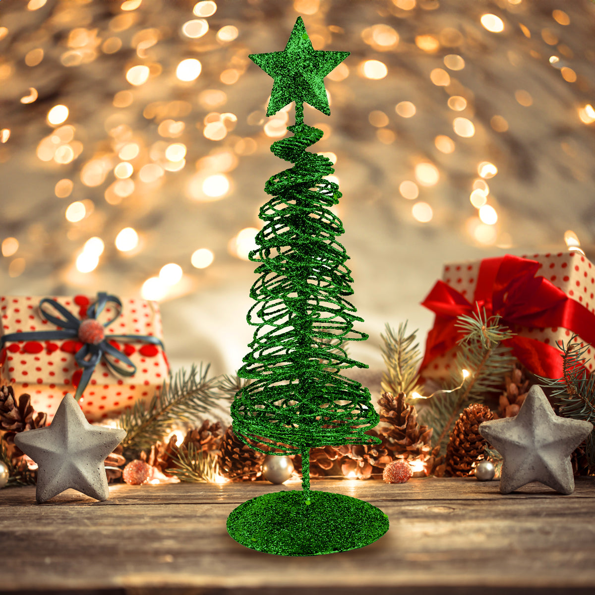 Árbol Navideño Brillante Decorativo, Color Verde, 10 cm