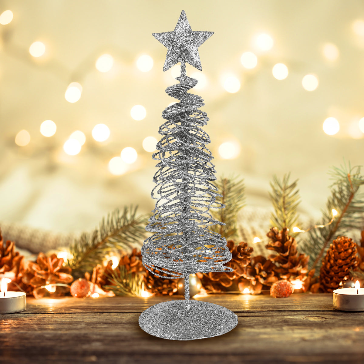 Árbol Navideño Brillante Decorativo, Color Plata, 10 cm