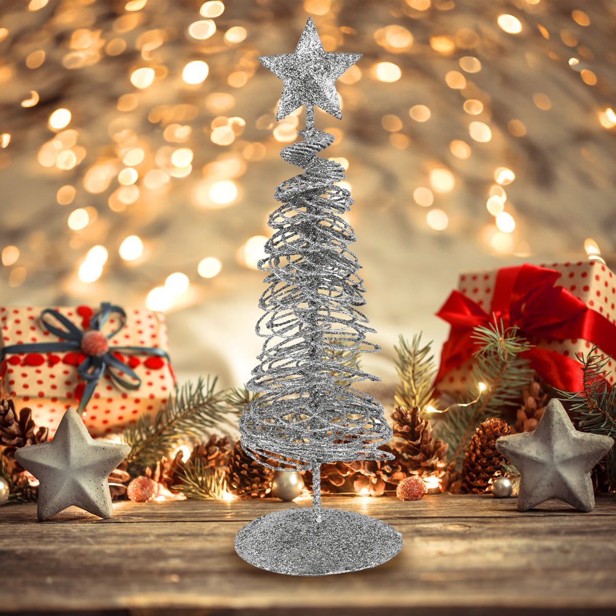 Árbol Navideño Brillante Decorativo, Color Plata, 10 cm