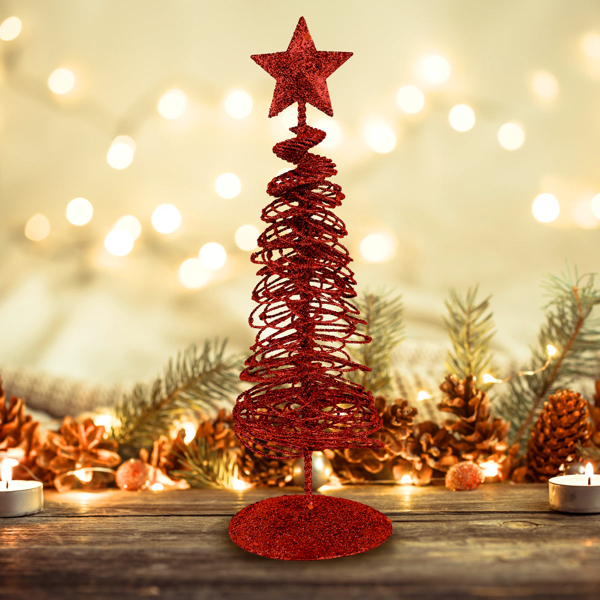 Árbol Navideño Brillante Decorativo, Color Rojo, 10 cm