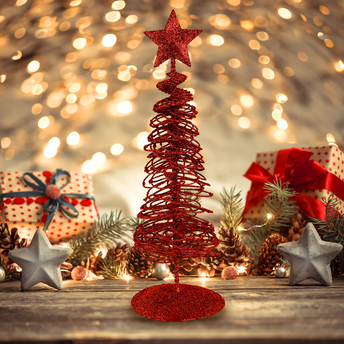 Árbol Navideño Brillante Decorativo, Color Rojo, 10 cm