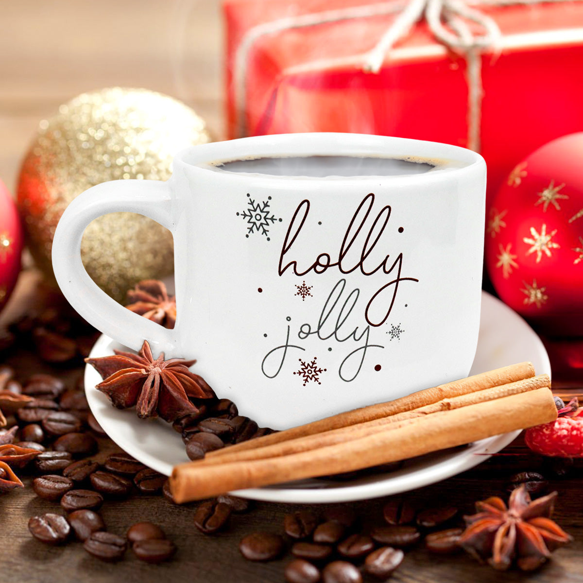 Taza de Cerámica con Diseño Navideño, Holly Jolly