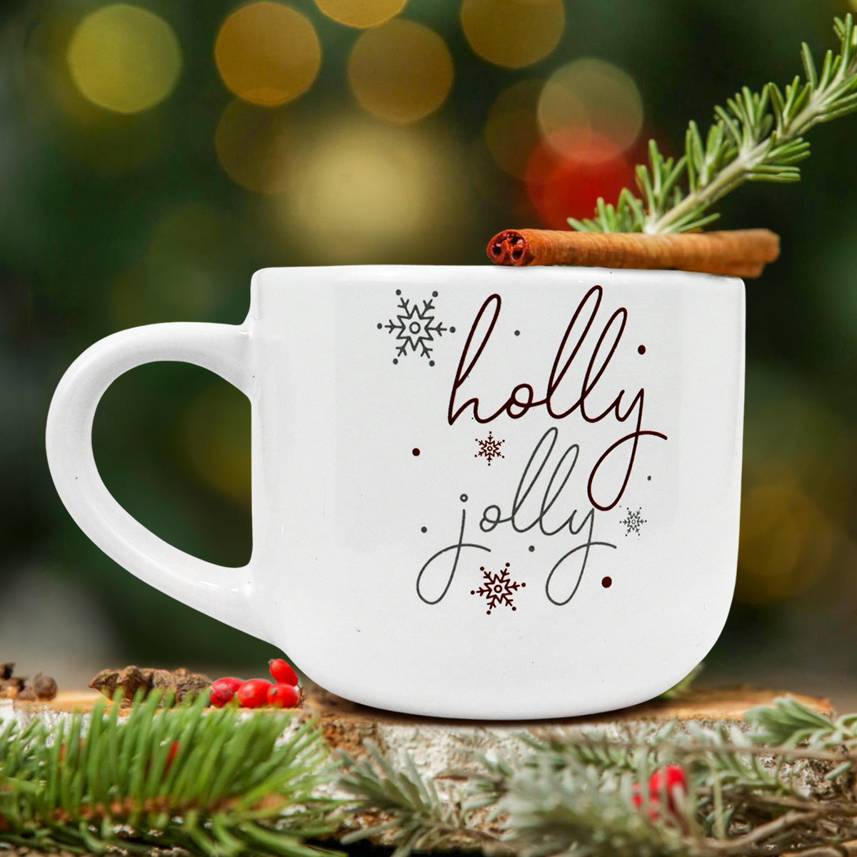 Taza de Cerámica con Diseño Navideño, Holly Jolly