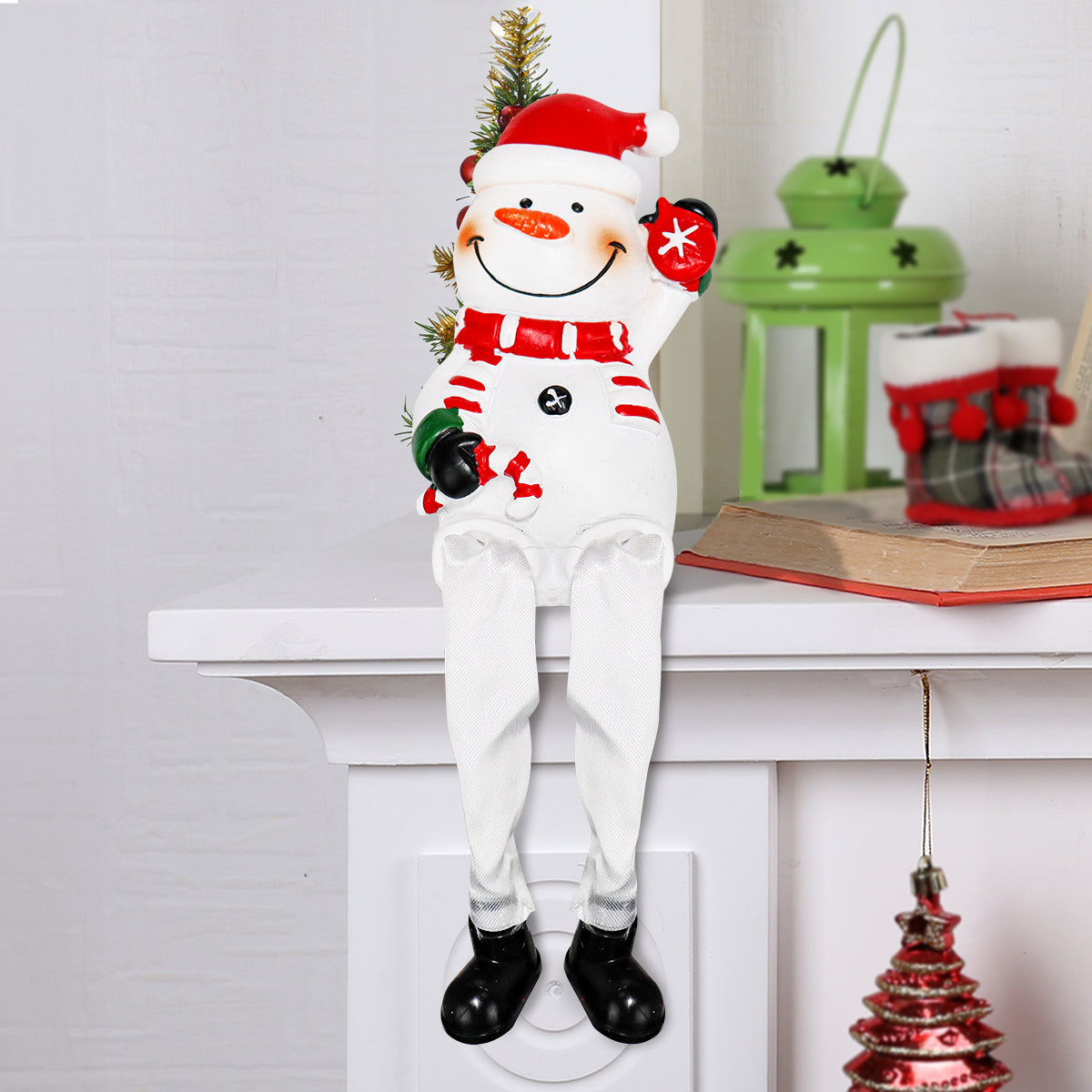 Snowman con Campana, Piernas Colgantes, Cerámica