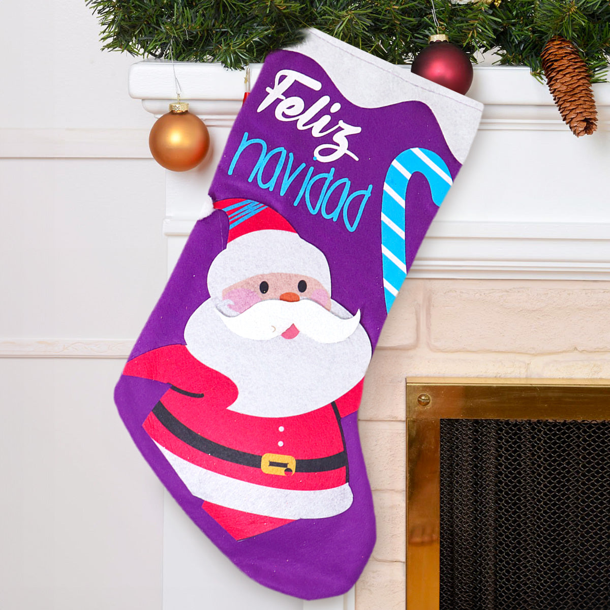 Bota Navideña color Morado, "Feliz Navidad"