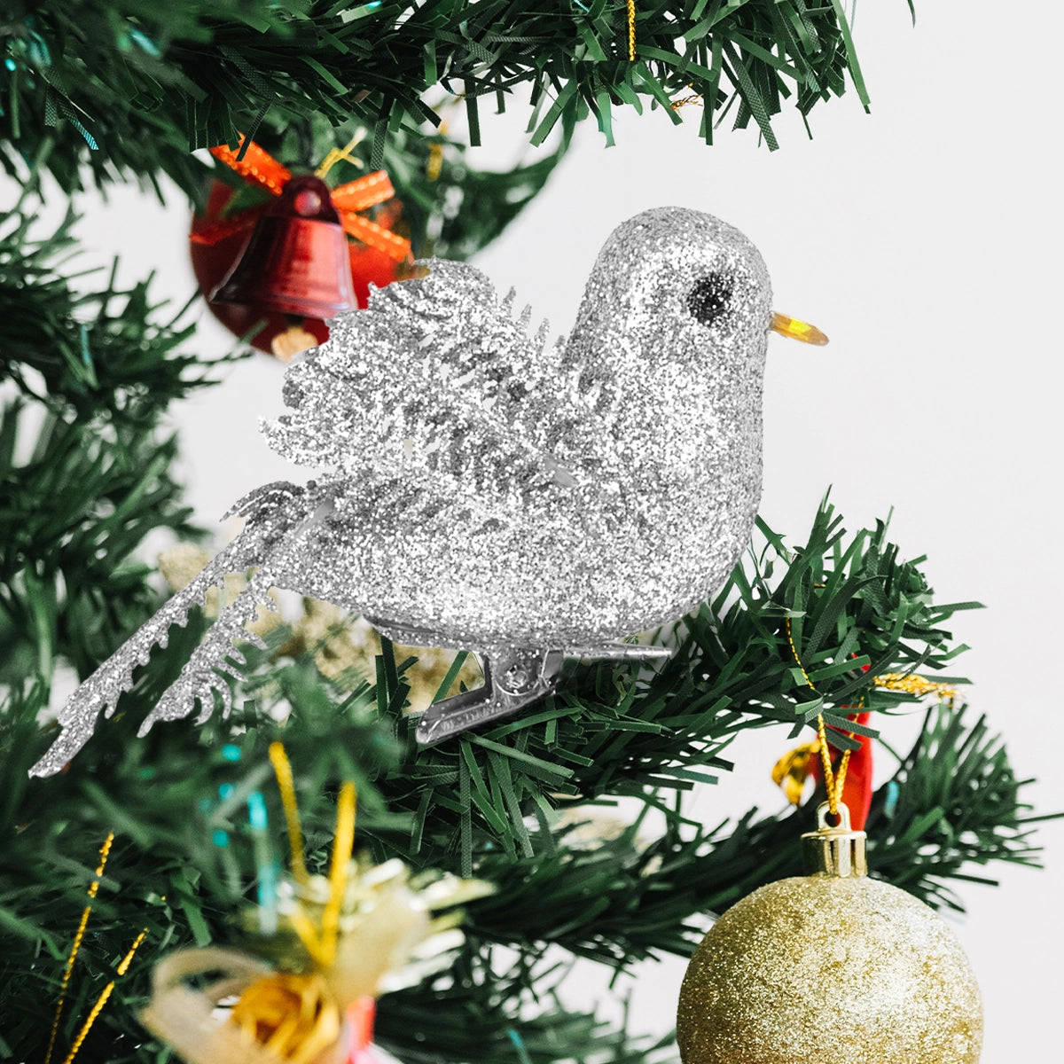 Ornamento Navideño de Pájaro, Color Plata, 2 pzas