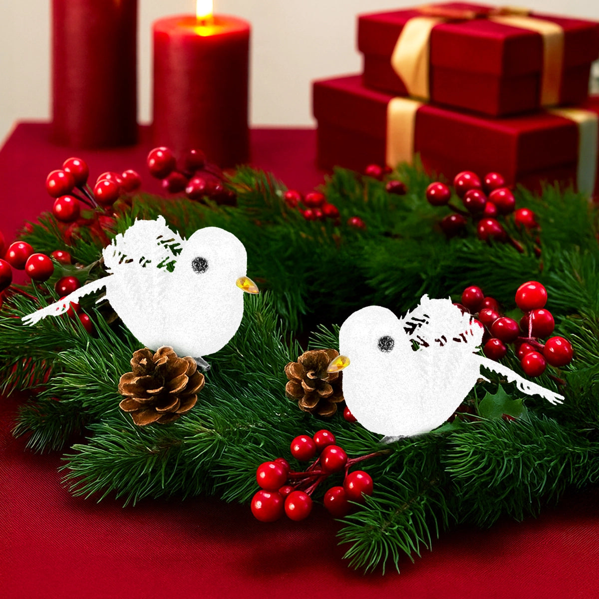 Ornamento Navideño de Pájaro, Color Blanco, 2 pzas